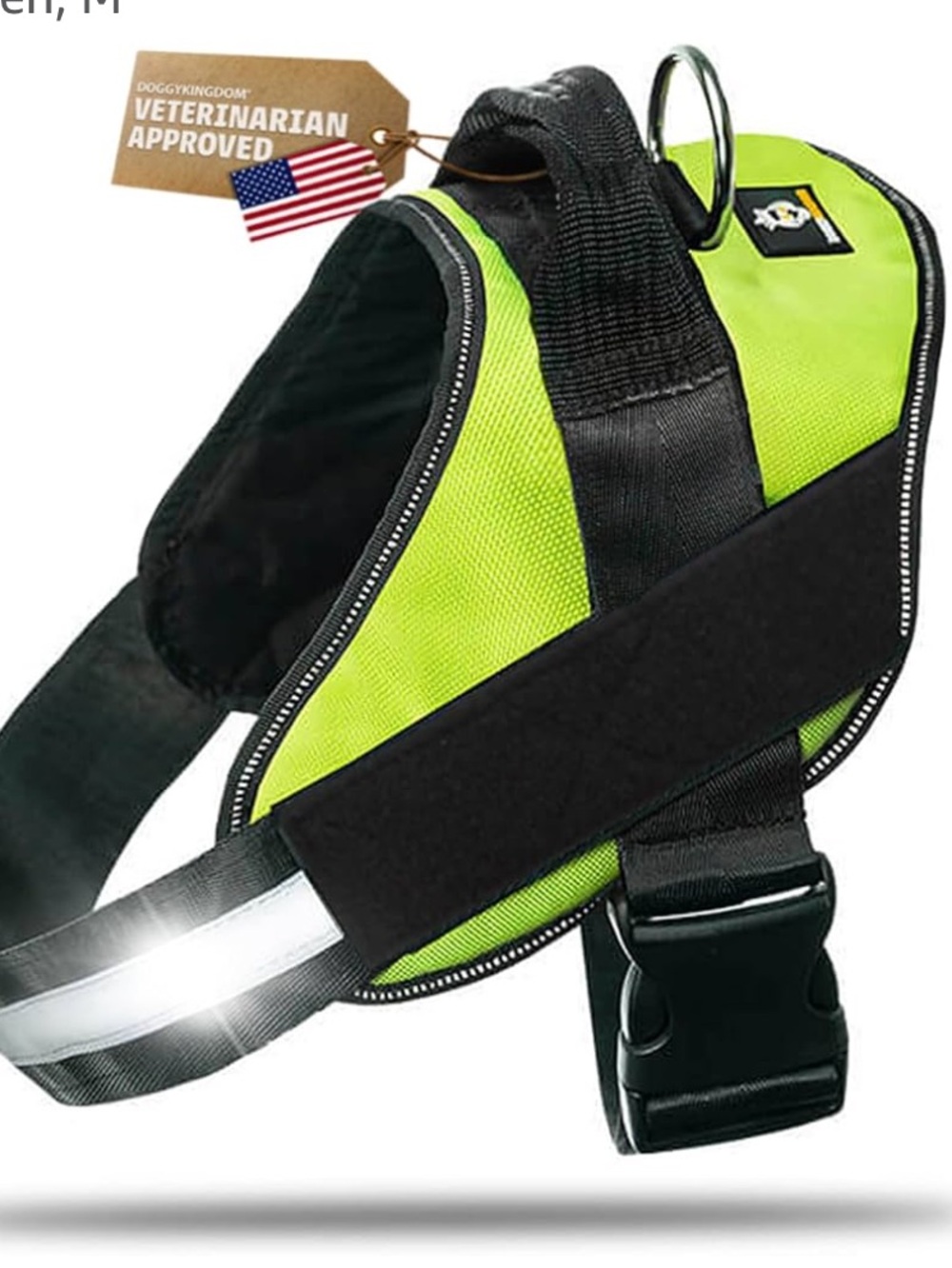 Doggy Kingdom High-Visibility Green No-Choke Dog Harness with Handle size XS